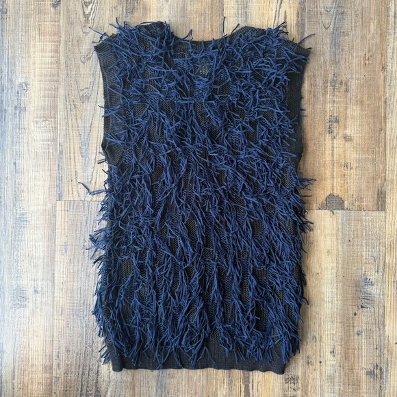 J.O.A Just One Answer Womens Navy Blue Fringe Blouse Bold Party Size XS NWT - Picture 7 of 7